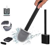 Revolutionary 1 Pack Black Deep Clean Silicone Toilet Brush & Quick Dry Anti-drip Holder, Flexible No scratch Bathroom Brush