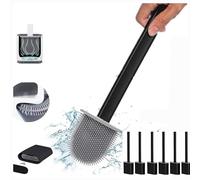 Revolutionary 6 Pack Black Deep Clean Silicone Toilet Brush & Quick Dry Anti-drip Holder, Flexible No scratch Bathroom Brush