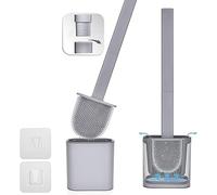 Revolutionary Grey 1 Pack Deep Clean Silicone Toilet Brush & Quick Dry Anti-drip Holder, Flexible No scratch Bathroom Brush