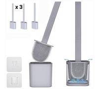 Revolutionary Grey 3 pack Deep Clean Silicone Toilet Brush & Quick Dry Anti-drip Holder, Flexible No scratch Bathroom Brushes