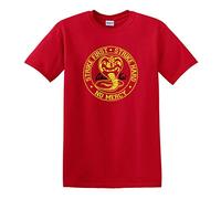Revolutionary Tees Cobra Kai Strike First Strike Hard No Mercy Karate Kid Retro Film 80s Miyagi T-Shirt Red