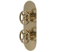 Revolve 2 Outlet Concealed Thermostatic Shower Valve Diverter Brushed Brass | Brushed Brass, Dual Handle, Integrated Diverter, 2 Outlets, Thermostatic, Concealed, Traditional Style