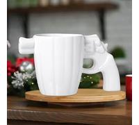 Revolver Mug Ceramic Mug Original Coffee Cup for Men Fashionable Tea Cup Shape Stylish Handle Mug Funny Gift Robust Dishwasher Safe Drinking Vessel (D, 10 x 17 cm)