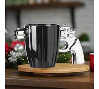 Revolver Mug Ceramic Mug Original Coffee Cup for Men Fashionable Tea Cup Shape Stylish Handle Mug Funny Gift Robust Dishwasher Safe Drinking Vessel (C, 10 x 17 cm)