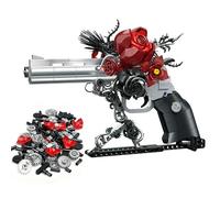 Revolver Rose Bouquet Clamping Blocks, Gothic Pistol Flower Building Blocks, DIY Botany Guns Model for Adults, Halloween Home Decor, Dark Fantasy Gift for Teenagers (631 Pieces)
