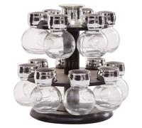 Revolving Design 2 Tier 14 Bottle Rev Spice Rack, Stainless Steel Lids Spice Rack, Practical Design Rack Premier Housewares Black One Size