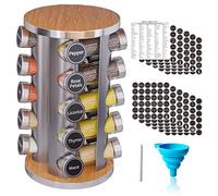 Revolving Spice Rack Set with 20 Spice Jars, Kitchen Spice Tower Organizer for Countertop or Cabinet -- Carousel Storage Includes 386 Spice Labels -- Desktop Rotating Seasoning Organizer