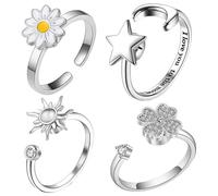 Revolving Stress Relief Ring for Women, Props for Modern Costumes | Spinner Rings with Moon Sun and Flowers Motifs | for Internships and Gathering and Commuting and Cosplay and Girls and Teenagers and