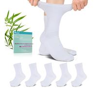Revosoxs Diabetic Crew Socks for Men and Women,Non-Binding Socks with Seamless Toe,Loose Top Wide Diabetic Socks 6-9 9-11, White, L
