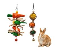 RevpoltIQ 2 Pack Small Animal Chew Toys, Natural Materials Hanging Toy for Teeth Grinding and Boredom Breaker, Rabbit Guinea Pig Hamster Chinchilla Rat Cage Enrichment