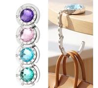 RevpoltIQ 4 Pcs Foldable Portable Bag Hooks Crystal Handbag Hangers for Table and Desk Bag Hanger Collection Purse Holders for Women for Dining Out and Office Use