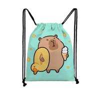 RevpoltIQ Drawstring Bags for Children Waterproof Swimming Backpack Cute Capybara Printing Kids Draw String Rucksack Lightweight Gym Sack for Beach, Pool, Sports, Travel and Adults