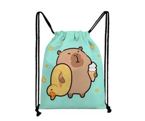 RevpoltIQ Drawstring Bags for Children Waterproof Swimming Backpack Cute Capybara Printing Kids Draw String Rucksack Lightweight Gym Sack for Beach, Pool, Sports, Travel and Adults