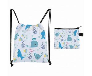 RevpoltIQ Marine Drawstring Swimming Bag Set for Kids, 2 Pcs Drawstring Combination Backpack for Boys 13.5x11cm Small Pouch Polyester Storage Bags for Beach, Pool, Sports, Travel and Girls