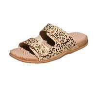 Revs - Shiel - Women’s Double Strap Reflexology Massage Sandals, Gold Cheetah UK5