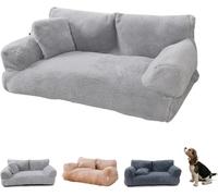 Revuera Fluffy Plush Dog & Cat Bed - Washable, Calming Sleeping Space For Small & Large Pets, Light Grey (65x46cm) - Cozy, Soft, Durable Design