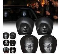 Revuterc 4 Pcs Ghost Face Headrest Covers for Cars,Scary Funny Cartoon Car Headrest Covers, Spooky Halloween Car Decor Covers with Ghost Face Mask Design for Vehicle Truck SUV,Universal Fit，SET A