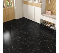 ReWallpaper 15 Pack Black Stick On Floor Tiles Marble Thick Laminate Vinyl Flooring Tiles for Kitchen Laundry Waterproof 30cmx30cm Peel and Stick Flooring Marble Black for Bedroom Entrance Hall