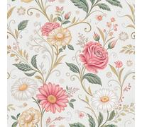 ReWallpaper 44.5CMx7M Peel and Stick Wallpaper Floral Vintage White and Pink Vinyl Wrap for Kitchen Cupboards Bathroom Wallpaper Waterproof Green Leaves Contact Paper Self Adhesive for Craft