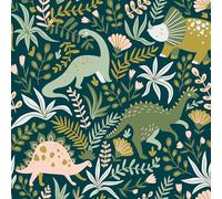 ReWallpaper 44.5CMx7M Self Adhesive Dinosaur Wallpaper for Boys Bedroom Dark Green Leaf Sticky Back Plastic for Furniture Kitchen Cupboards Removable Tropical Wall Paper Green Kids