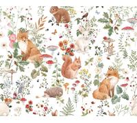 ReWallpaper Animal Wallpaper Bedroom Nursery White Tropical Self Adhesive Vinyl Wrap Mushrooms Leaf Fox 44.5CMx7M Kitchen Wall Paper Roll Rabbit Squirrel Floral Wallpaper for Living Room