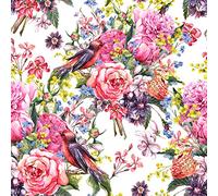 ReWallpaper Floral Bouquet Peel and Stick Wallpaper with Birds Pink & Green Flowers Self Adhesive Wallpaper 44.5cm x 3m Dainty Floral Wallpaper Decorative Vinyl Lining Paper for Walls