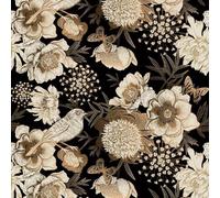 ReWallpaper Peel and Stick Wallpaper Black and Gold Vinyl Wrap for Furniture Pattern Floral Wallpaper for Living Room Gold Wallpapers with Birds Vintage Floral 44.5cm×3m