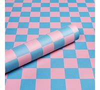 ReWallpaper Self Adhesive Wallpaper Pink and Blue 44.5CMx7M Sticky Back Plastic Kids Patterns Checkered Wallpaper Blue for Bathroom Pink Contact Paper for Cabinets Doors Walls Paper Roll