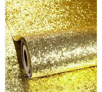ReWallpaper Self Adhesive Wallpaper Sparkle Gold Sticky Back Plastic Contact Paper for Crafts Glass Art Deco Chunky Glitter Wallpaper 40CM×3M Decorative Stick on Wall Paper for Bedroom Kids