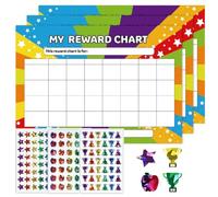 Reward Chart, Sticker Chart for Behaviour Tracking, Star Chart System with 4 Cards and 3 Sticker Sheets, Ideal for Routine Management and Motivation Enhancement