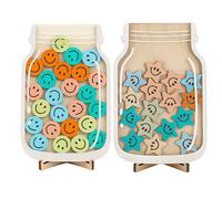 Reward Jar Set For Kids, 2 Wooden Reward Jars With Smiley Face Tokens, Behavior Chart For Classroom And Home, Motivational Tool For Positive Habits Like Potty Training And Homework Completion, 13.5x21