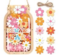 Reward Jar with Colorful Daisy Tokens, Reward Charts for Children Behaviour, Potty Training Reward Chart, Reward Jars and Tokens for Home Classroom Kids Good Behavior Training