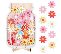 Reward Jar with Tokens for Children - Daisy Flower Reward Behavior Jar for Kids Wooden Reward Chart for Toddlers' Toilet Potty Training Reward Charts for Children Motivate Good Behavior