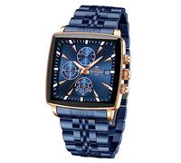 REWARD Square Mens Watch Business Quartz Wrist Watches for Men Chronograph Luminous Waterproof Man Wristwatch Blue