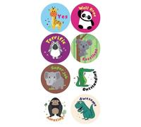 Reward Stickers for Kids on Kraft Paper, Animal Art, 8 Designs, 50 Decals