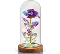 REWIAR Eternal Rose Under Bell Gift for Women - Eternal Rose with LED Light - Valentine's Day Pink Galaxy Luminous for Her, Mother's Day, Christmas and Birthday (Purple/Wood)