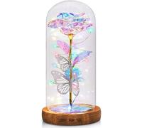 REWIAR Eternal Rose Under Bell Women's Gift - Eternal Pink with LED Light - Valentine's Day Pink Galaxy Luminous for Her, Mother's Day, Christmas and Birthday (Colour/Wood)