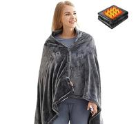 REWIAR USB Heated Shawl Blanket 3 Settings Wearable Throw with Buttons, Soft and Cozy, Machine Washable, 150 x 85cm