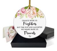 REWIDPARTY Thank You Gifts for Neighbor Friends Christmas Birthday Gifts Ornament for Neighbor Women Men Christmas Tree Decoration Keepsake 3" Circle Ceramic Ornament with Gold Ribbon & Gift Box