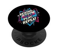 Rewind Play Repeat 80s 90s Cassette Tape Retro Music Lover PopSockets Adhesive PopGrip