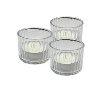 REWIND Set of 3 Premium Ribbed Glass Tealight Holders (Includes 3 free Tealights) in White | Size: 1 Pack REWIND White 1 Pack