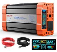 Rewing 1000W Power Inverter 12V to 240V AC Pure Sine Wave Inverter,Car Inverter DC 12v to AC 240V UK with AC Sockets Dual Car Adapter With LED Display Suitable for Travel, RV, Camping