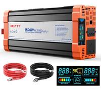Rewing 1500W Power Inverter 12V to 240V AC Pure Sine Wave Inverter,Car Inverter DC 12v to AC 240V UK with AC Sockets Dual Car Adapter With LED Display Suitable for Travel, RV, Camping