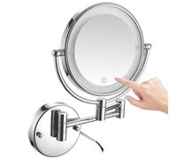 REWIS 8 Inch 2 Sided Wall Mounted LED Lighted Makeup Vanity Mirror with Screen Touch Dimmable, Bathroom Hard Wired HD Magnifying Shaving Mirror,Silver,3X