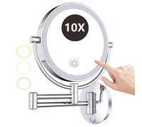 REWIS 8 Inch Hard-Wired Wall Mounted LED Lighted Makeup Vanity Mirror with Touch Screen Dimmable, Dual Sided Rotatable 10X Magnifying Cosmetic Beauty Mirror, Bathroom HD Shaving Mirror,Silver,3Color