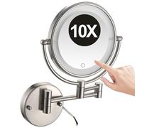 REWIS 8 Inch Hard-Wired Wall Mounted LED Lighted Makeup Vanity Mirror with Touch Screen Dimmable, Dual Sided Rotatable 10X Magnifying Cosmetic Beauty Mirror, Bathroom HD Shaving Mirror,Nickel,1Color