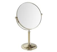 REWIS 8 Inch Tabletop Makeup Mirror, Double Side Rotation Magnification Cosmetic Mirror, Men's Standing HD Shaving Mirror, Countertop Vanity Mirror for Beauty Salon,Gold,3X