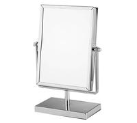 REWIS 8 Inch Tabletop Standing Square Makeup Mirror, 2-Sided Rotated 1X/3X Magnifying Vanity Mirror, Brass HD Cosmetic Mirror, Countertop Shaving Mirror,Silver