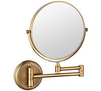 REWIS 8 Inch Wall Mounted Makeup Mirror, Double Sided Beauty Vanity Mirror with Magnifying, 360° Swivel Adjustable Brass Cosmetic Mirror, Bathroom HD Shaving Mirror,Brass,3X