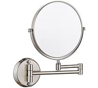 REWIS 8 Inch Wall Mounted Makeup Mirror, Double Sided Beauty Vanity Mirror with Magnifying, 360° Swivel Adjustable Brass Cosmetic Mirror, Bathroom HD Shaving Mirror,Nickel,3X